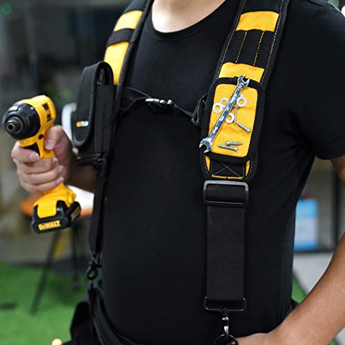 MELOTOUGH 1 Pack Magnetic Suspenders Tool Belt Suspenders + 1 Pack Padded Electrician Tool Belt with D Rings