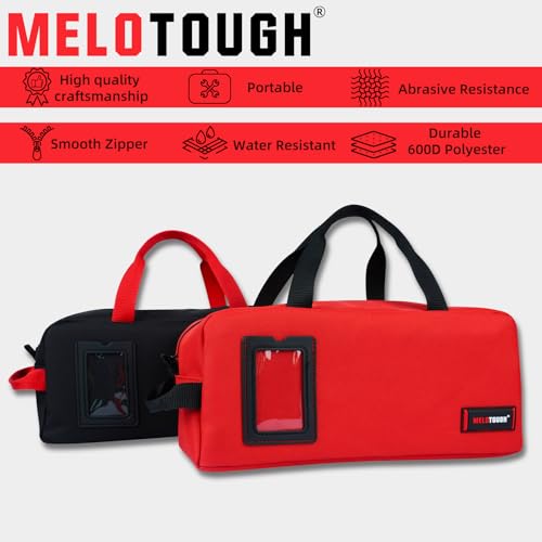 MELOTOUGH Small Canvas Tool Bag Tool Tote Bag with Zipper Utility 14 Inch Tool Organizer Bags for Electrician,Construction,Plumbing,HAVC (Black 3 Packs & Red 1 Packs)