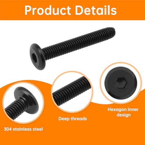 264 pcs Black Finish 304 Stainless Steel M6 Flat Head Hex Socket Cap Screws Countersunk Bolts Screws Nuts and Washers Assortment Kit