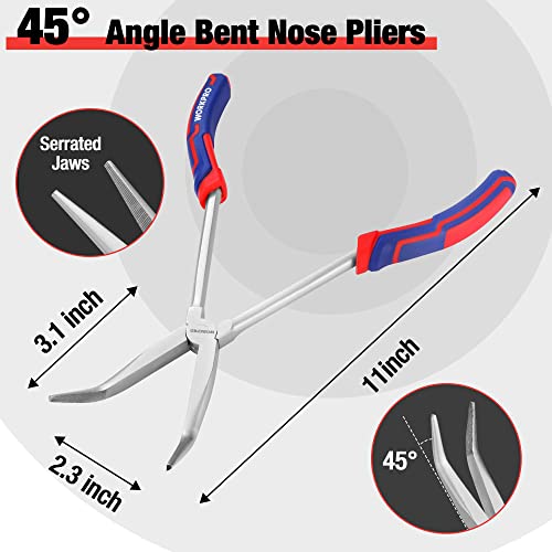 WORKPRO 3PC Long Reach Plier Set, 11" Straight, 90° & 45° Bent Nose Pliers