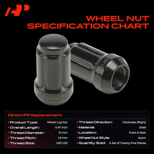 A-Premium Front & Rear M12-1.50 Wheel Lug Nuts, Set of 25