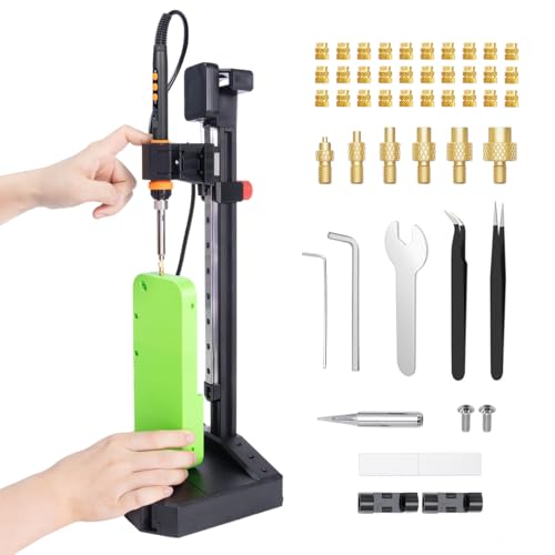 Vertical Heat Set Insert Tool Pressing Machine with 90W Soldering Iron, Heat Set Tips M2-M8, 30PCS Brass Nuts Threaded Inserts for 3D Printed Part (Nutopress Pro)