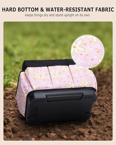 Marscamd Garden Tool Bag with Hard Bottom, Garden Tote with Shoulder Strap Pink Sunflower