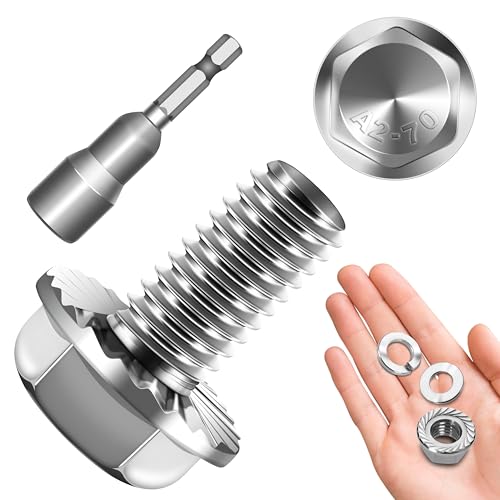 Mywish M10 x 20mm 20Pcs Flat Head Hex Socket Cap Screws Bolts & M10 x 20mm (10 Sets) M10x1.5 Bolt Flanged Hex Head Nuts and Bolts, 304 Stainless Steel Furniture Bolts Full Thread & Hex Spanner