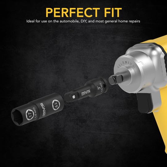 LEXIVON Lug Nut Impact Socket Set, 1/2-Inch Drive | Innovative 8-IN-4 Flip Socket Design, Covers Most Commonly Used Inch & Metric Wheel Nuts | Cr-Mo Steel = Full Impact Grade (LX-110) 1/2" sockets Set, to 17 19 21, 22mm, 3/4", 13/16", 7/8", 15/16