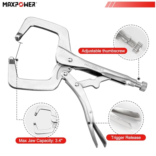 MAXPOWER 11-inch Locking C Clamp, Heavy Duty C-Clamp Locking Pliers with Regular Tip for Welding - 4 Pack 4pcs 11"
