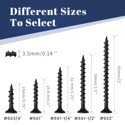 Mellewell #6 x 1-1/4" Black Coarse Thread Sharp Point Self Tapping Drywall Screws, #2 Phillips Bugle Head Wood Screw for Dry Wall Sheetrock Wood, Drive Bit Included, 3 LB #6 x 1-1/4"