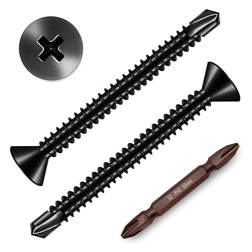 Mywish 100Pcs #10×2" Black Self Tapping Screws for Metal & (100pcs) #10 x 2 for Sheet Metal Self Tapping Screws, 410 Black Metal Screw Oxide Stainless Steel Truss Head Self Drilling Screws High-Streng