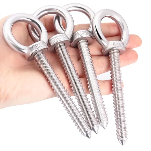 OHIYO 5 inch / 5.5 inch / 6.3 inch Heavy Duty Eye Hooks M10 Eyelet Screw Heavy Duty Screw in Eye Hooks for Hammock Stand, Swing Chair, Yoga, Heavy Indoor & Outdoor Uses (12 Pack)