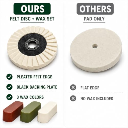 16-Pc Wool Felt Polishing Wheel Set for Angle Grinder, 4-1/2 in