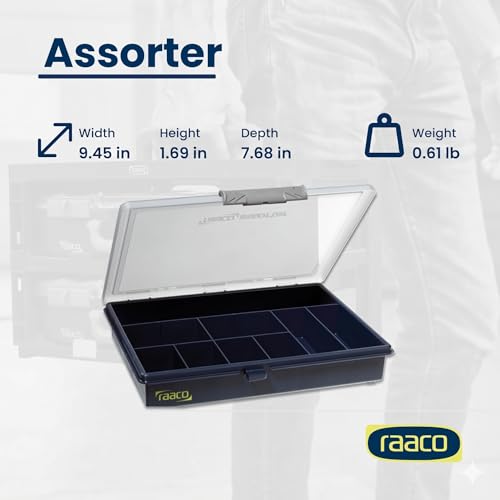 Raaco Assorter Tool Box Organizer Set (Total 2-Pack) – Medium – 18-Slot & 9-Slot Storage Boxes with Lid, Polypropylene (PP), Stackable Organizer for Screws, Nuts, Bolts & Small Parts