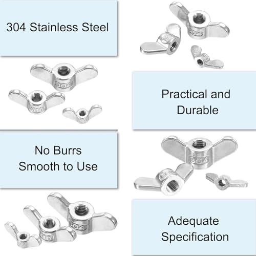 PATIKIL M16 Wing Nuts, 12Pcs 304 Stainless Steel Butterfly Nut Twist Fasteners Parts Smooth Finish Wing Fastener Nuts for Repairing Manufacturing Engineering 12