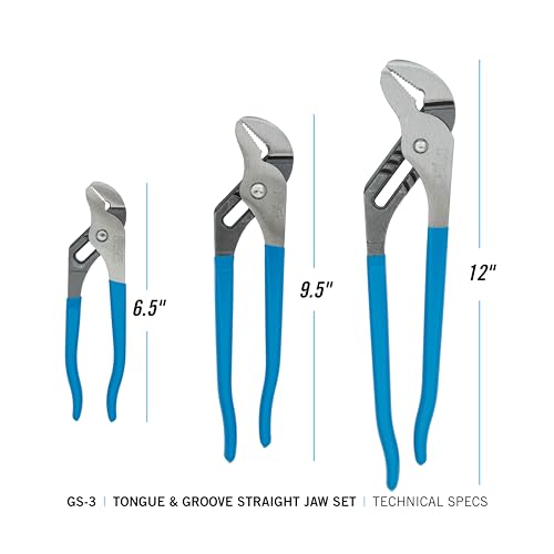 Channellock 3pc Tongue & Groove Pliers Set GS-3 - Laser Heat-Treated Teeth, High Carbon Steel - 6.5", 9.5", 12" 3 Piece Set, 6.5", 9.5", 12"