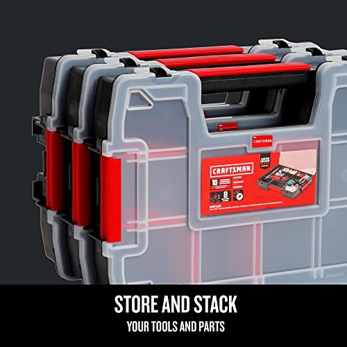 CRAFTSMAN Storage Organizer, Small Parts Organizer, 3-Packs with 10-Compartments, Lid Includes Secure Latch (CMST60964M) 3 Pack (11.5" L x 2.5" W x 8.5" H) Triple Pack