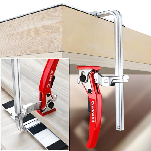 2 Pack Track Saw Clamps for Guide Rail – Heavy Duty Quick Release Ratchet Clamp Set, Compatible with Festool, Makita, Dewalt, Table Saw Hold Down, T Track Woodworking Clamps with Non-Marring Pads Red