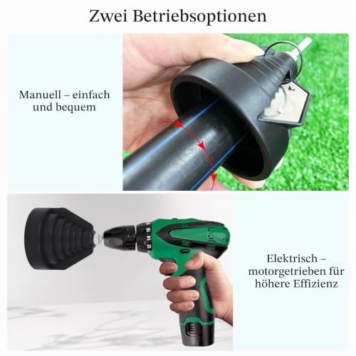 Plastic Pipe Chamfer Tool, Pipe Deburring Tool for 20, 25, 32, 40, 50, 63 mm Plastic Pipes, Pipe Deburrer, Deburring Tool for PVC, PP, PE Pipes, with Drill Connection for Hand Drill