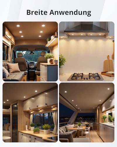 Gr4tec 3W LED Recessed Spotlight, 12V, Motorhome, Aluminum, Dimmable, IP44, Silver, Set of 6 | 12V Recessed Spotlights 3000K Warm White 240LM, Furniture Recessed Light LED Ultra Flat 12mm, Cutout 58-62mm, for Cabinet Caravan Boat