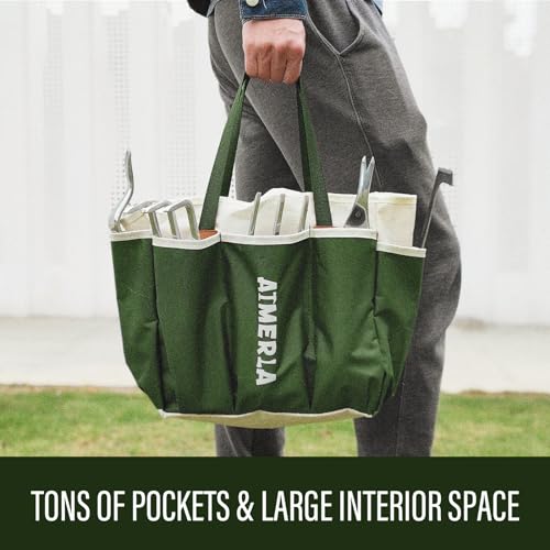 Aimerla Gardening Tools Set of 9 Heavy Duty Garden Tools with Non-Slip Rubber Grip with Large Garden Bag for Tools Durable Hand Tools for Gardening, Weeding,Gardening Gifts for Women,Men (Dark Green) Dark green