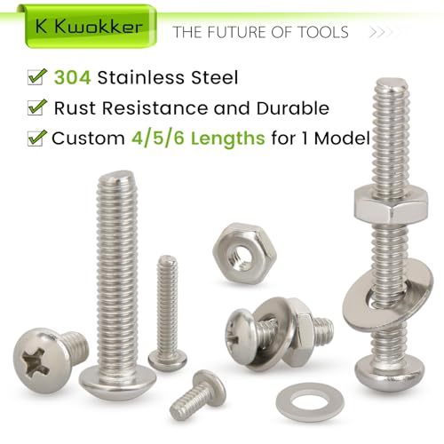 1110Pcs #2-56#4-40#6-32#8-32#10-24 Phillips Pan Head Nuts and Bolts Assortment Kit + 460Pcs Pocket Hole Screws, 1" 1-1/4" 1-1/2" 2" 2-1/2" Wood Screws Assortment Kit #8 Coarse Thread Zinc Pocket Screw