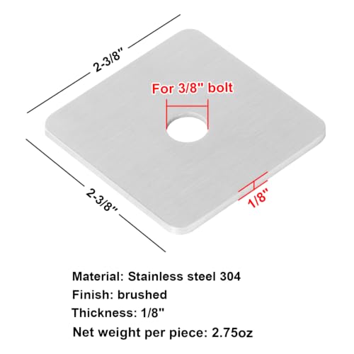 10 Pack Stainless Steel Square Washers for 3/8" Bolt,1/8" Thick
