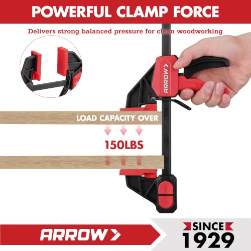 ARROW 2-Piece 12" Medium Duty Bar Clamps for Woodworking with 150LBS Force 12"(2)