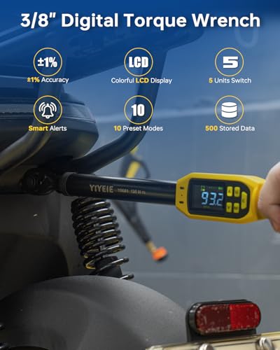 YIYEIE 3/8" Drive Digital Torque Wrench, 5-99.5 Ft-lb (6.7-135 N.m) 3/8" 4 PC