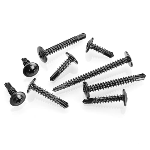Mywish 100Pcs #10×2" Black Self Tapping Screws for Metal & 50pcs #10 x 1-1/2 Hex Head Self-Drilling Sheet Metal Roofing Screws with EPDM Washer, Sheet Metal Roof Screws, Self Drilling Screws High-Stre