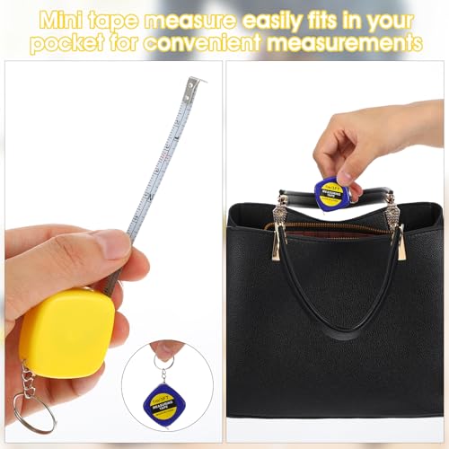 100pcs Tape Measure Keychain Bulk Retractable Mini Tape Measure Inch/Metric Scale Portable Pocket Key Chain Small Measuring Tapes for Construction Party Favors Bag Filler Prize DIY Projects 4 Colors