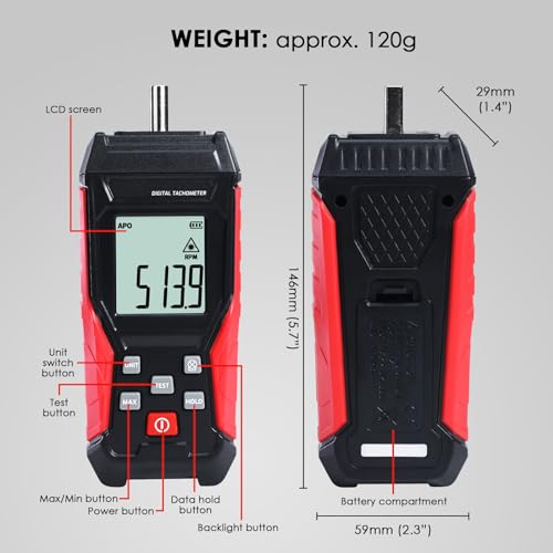Digital Tachometer, 2 in 1 Speedometer, 3~99999 rpm, Non-Contact and Contact Range of 3~19999 RPM Speedometer, MAX/MIN/AVG/Hold Data, Speed Sensor for Car Engine Tool 2-in-1 Contact & Contactless