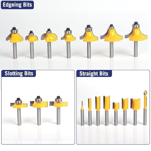 TOTOWOOD Router Bit Set ,Tungsten Carbide Router Bits Set 1/4 Shank,35 Piece Router Bit Kit for DIY, Woodworking Project,American Router Bit Set with Premium Aluminum Carry Storage Case (35pcs) 35pcs