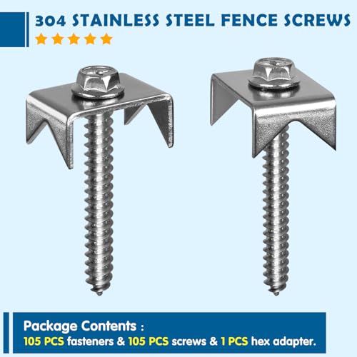 Fence Staples Fence Screws 304 Stainless Steel Fence Nails, HAGWARE Reusable Fence Nails for Wire Fence, Fencing Staples for Mesh and Woven Fencing Fence Staples 105Pcs 1.8" Screw x 105Pcs