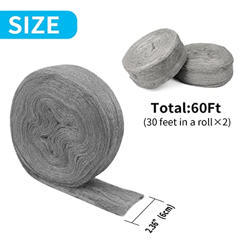 Steel Wool Roll, 60 FT Flexible Stainless Steel Wool Rolls Interstice Hole Filler, Barrier Wire Mesh Hole Fill Fabric, Control Gap Filter Keep Animals Away from Holes for House Garage 60FT
