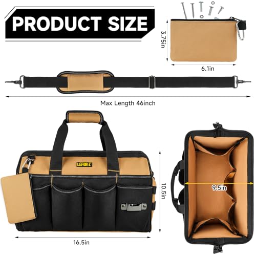 16-Inch Heavy Duty Tool Bags + 13-Pockets Tool Belts for Men,2 in 1 Tools Tote with Detachable & Adjustable Utility Work Belt for Dad,Mechanic,Electrician,Carpenter,Construction
