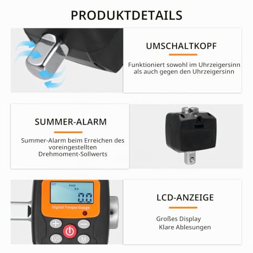 Vislon ENGC-340 Digital Torque Wrench | Digital display, 1/2 inch drive, with sound/light alarm function, high accuracy, 4 torque units, perfect for cars