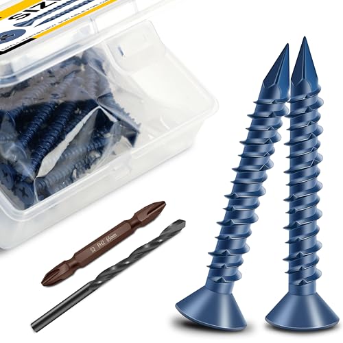 Mywish (10Sets) 3/8" x 2-1/2" Hex Head Lag Bolts & 30Pcs Concrete Screws 3/16 x 1-1/4 Masonry Anchor with Drill Bit, Flat Phillips Head Stucco, Heavy Duty Lag Screws with Washers