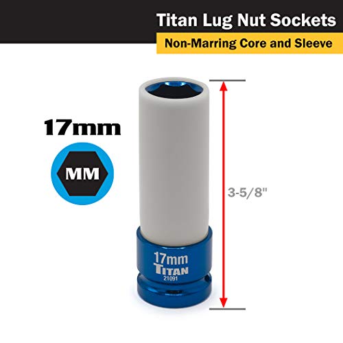 Titan 21183 3-Piece 1/2-Inch Drive Non-marring Impact Deep Lug Nut Socket Set, Includes 17mm, 19mm, and 21mm 3pc Set