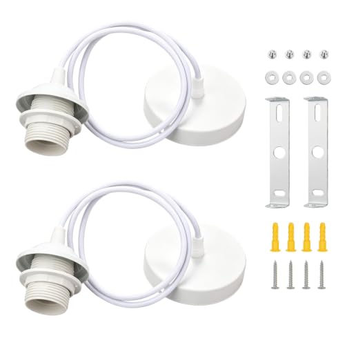 Pack of 2 100 cm E27 Lamp Suspension E27 White, Pendant Light Socket, Screw Ring, Adjustable Cable, Lamp Holder, Pendant Lamp, Ceiling Light for Lampshade, Living Room, Bedroom, Kitchen, Hallway