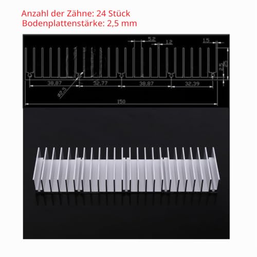 1 piece aluminium heat sink/cooling fins, heat sink heat sink set, 24 teeth, 150 mm heatsink, 150 x 59 x 25 mm