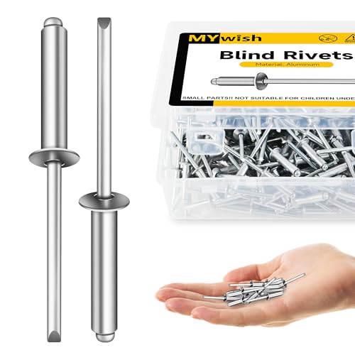 Mywish 50Pcs 3/8 Rivet Nuts & (250Pcs) 5/32" x 3/4" Blind Pop Rive Aluminum Grip and Steel Mandrel Blind Rivet, Rivnuts Rivets Nutserts, Rivets for Metal Hardware Nuts, Knurled Body