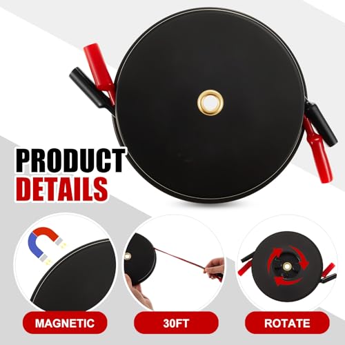 Saillong 2 Wire 30ft Magnetic Retractable Test Leads with Insulated Alligator Clips, 18 Gauge Electrical Copper Wire in Reel for Circuit Connection, Electrical Testing and Troubleshooting