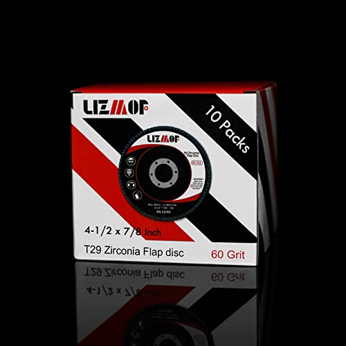 Flap Disc 4-1/2 x 7/8 Inch, 60 Grit, 90 Beveled Blades, 10PACK 60Grit-90 Heavy duty type