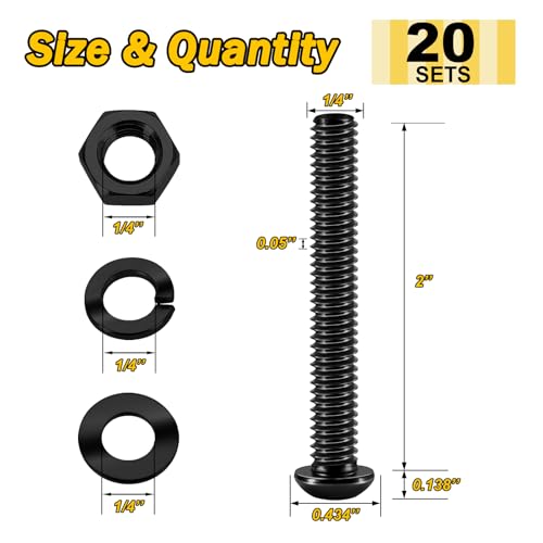 Mywish M8 x 45mm 20Pcs Flat Head Hex Socket Cap Screws Bolts & 20 Sets Assortment Kit 1/4-20 x 2 Button Head Socket Cap Bolts, 304 Stainless Steel Bolts Assortment, Black Oxide & Hex Spanner