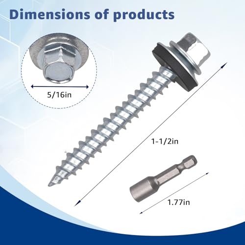 10 x 1-1/2 inch Metal Roofing Screws Hex Head Sheet Metal Roof Screw-300PCS #10 x 1-1/2 inch