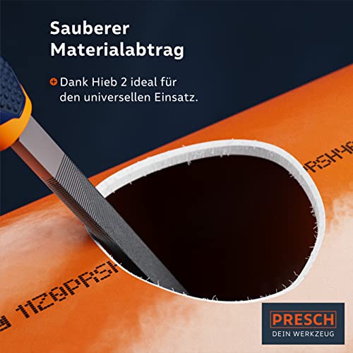 Presch Workshop File Half Round 200 mm – High Quality Half-Round File with Cross Puller H2 for Filing Rounds and Straight Lines in Metal, Wood or Plastic – High-Quality Metal File Workshop file semi-circular