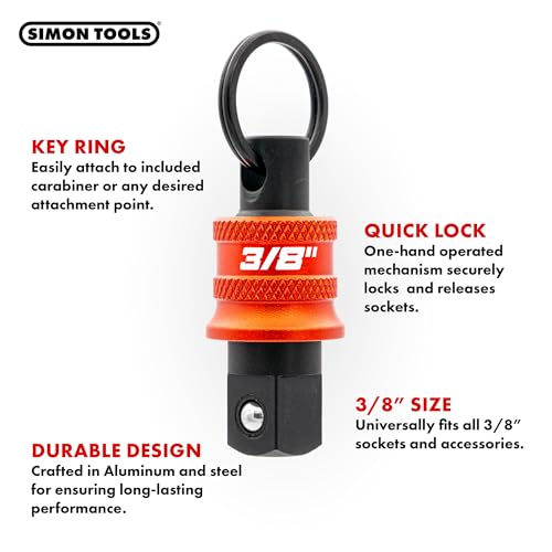 Simon tools 3/8" Socket Holder Bundle | 3-piece Keychain Organizer + Mount for Impact Wrench