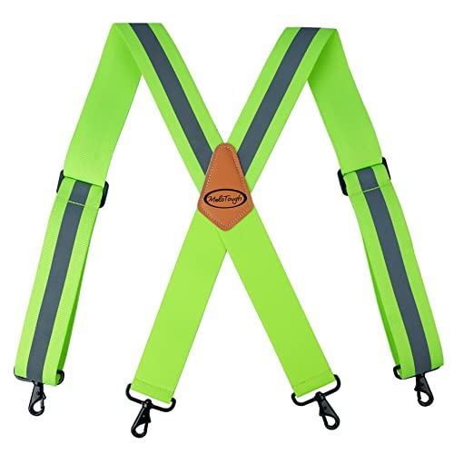 MELOTOUGH High Visibility Tool Belt Suspenders Safety Reflective Tool belt Harness for Heavy Duty Work belt with Movable shoulder Pads, Quick lobster clasp