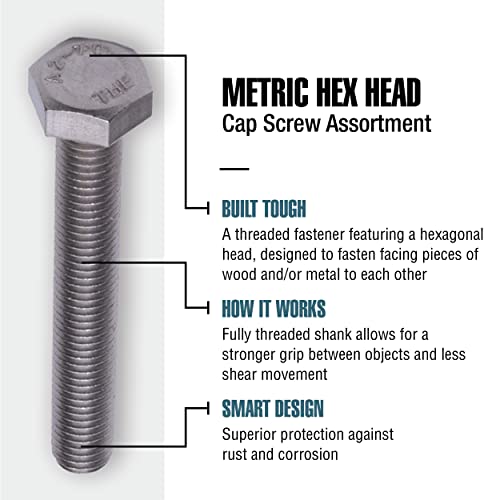Workshop Hardware Fastener Assortment Kit, Metric Stainless Steel Hex Cap Screw Set, 134 Piece Variety, M6-1.00 and M8-1.25 Diameters Gray 134 Pieces Hex Cap Screws