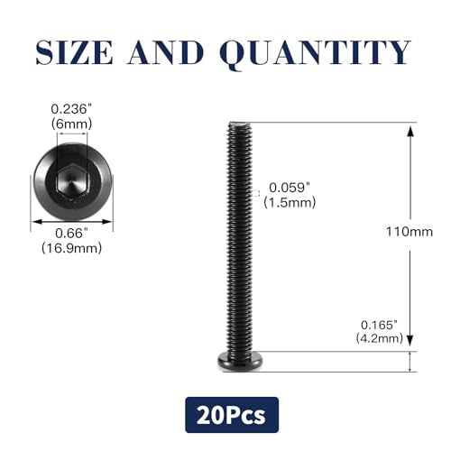 M10 x 110mm 20Pcs Flat Head Hex Socket Cap Screws Bolts, 304 Stainless Steel 18-8, Full Thread, Black Oxide by SG TZH (with Hex Spanner) 20 M10 x 110mm
