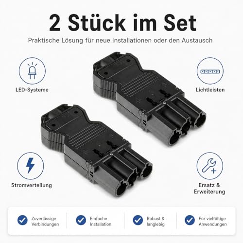 Powice GST18 feed plug, 2 pieces, Wieland plug compatible, GST18 power system plug for LED lighting, light strips and power distribution, Wieland socket alternative b