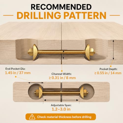 12 Sets M8 x 100mm Countertop Connector Bolts, Furniture Fastening Connectors with Half Moon Washers & Nuts, Draw Bolt Joint Connector for Butcher Block, Bed Frame, Cabinet 12